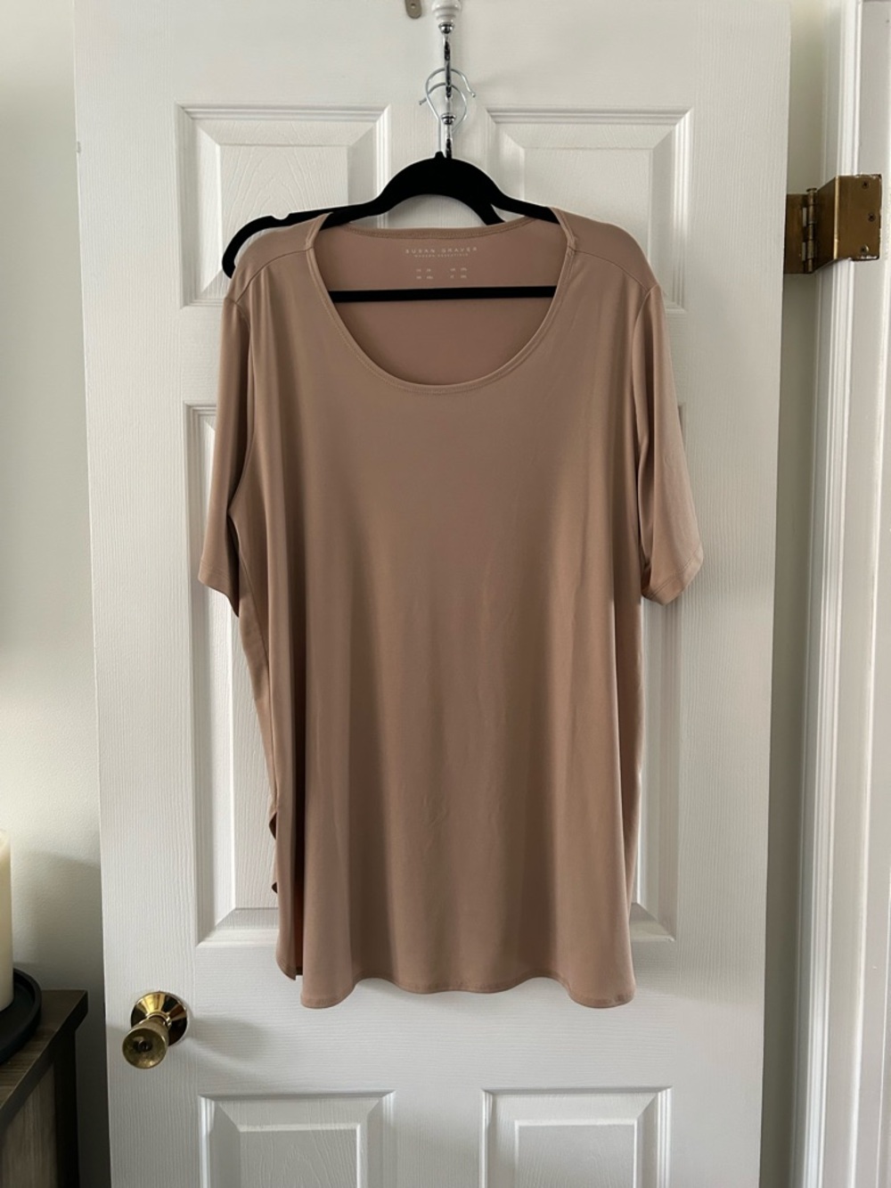 Susan Graver Scoop Neck Short Sleeve Tee - Taupe